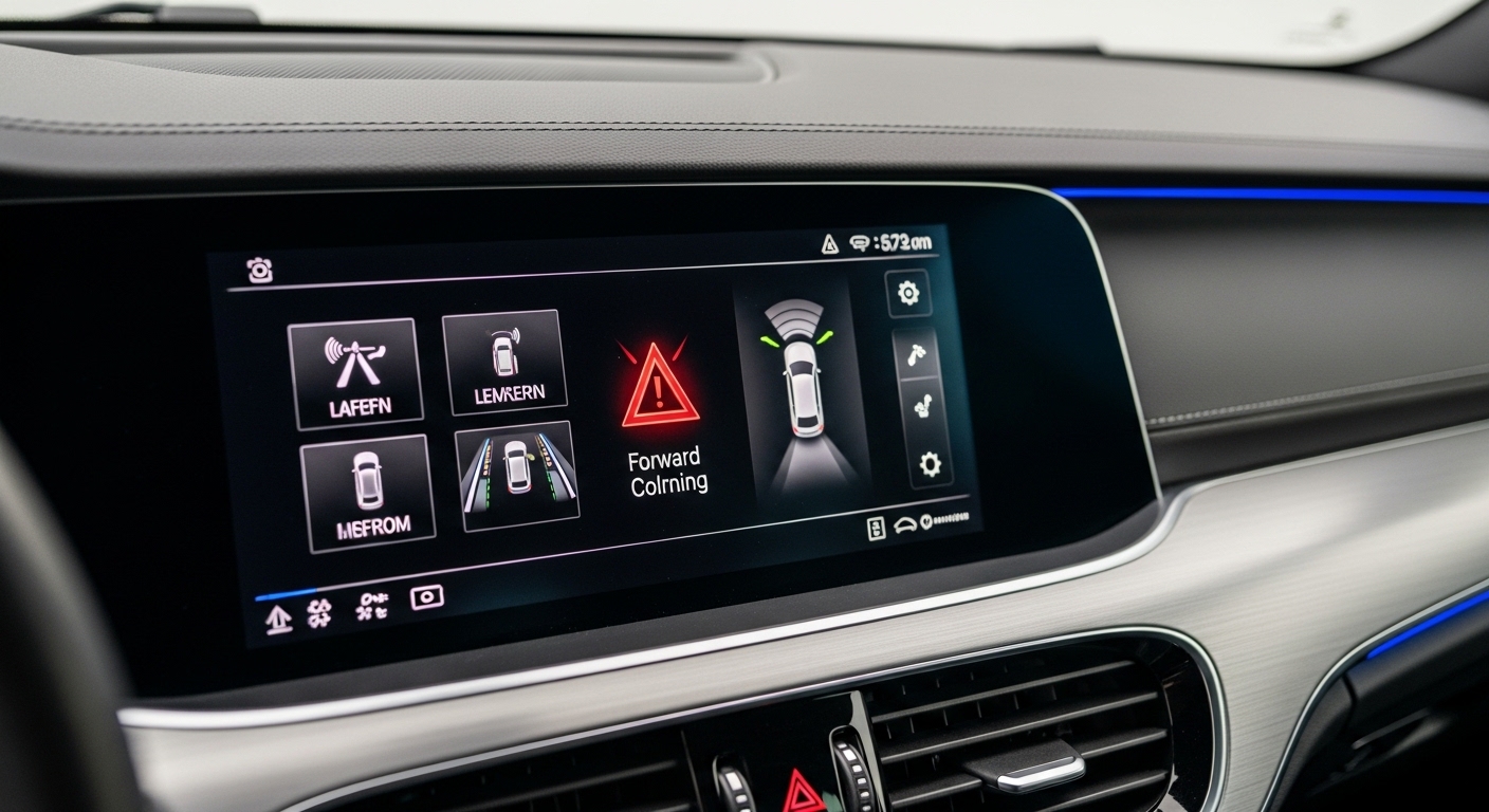 Automatic emergency braking settings on a modern car dashboard
