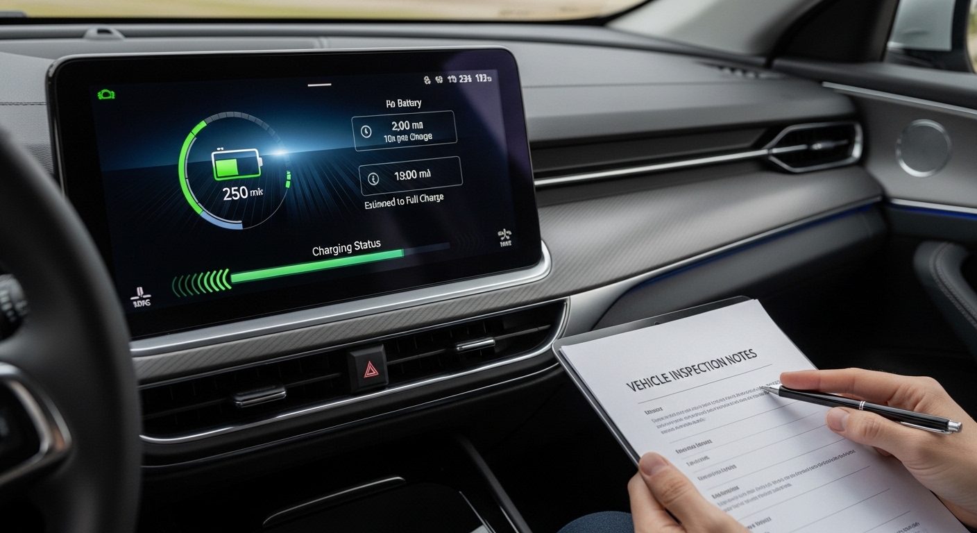 Used EV battery range and charging status inspection