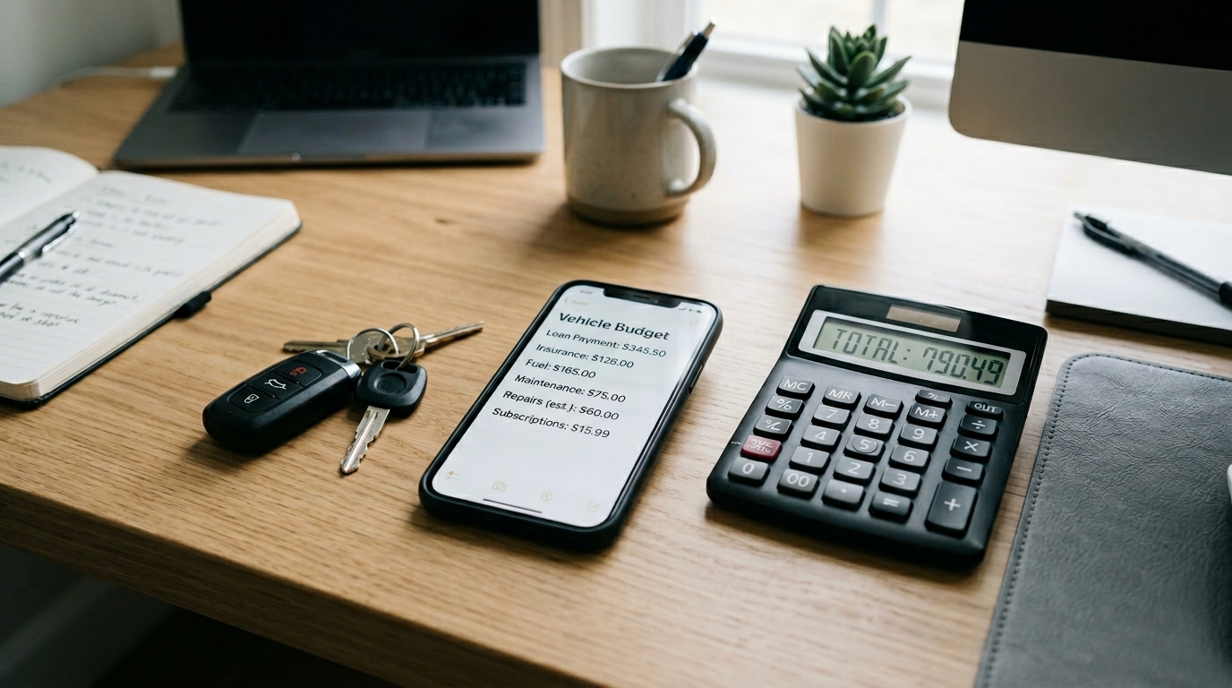 Vehicle ownership budget with payment insurance fuel and repair costs