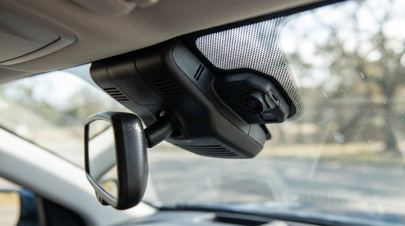 Windshield-mounted ADAS camera used by lane assistance and automatic emergency braking systems